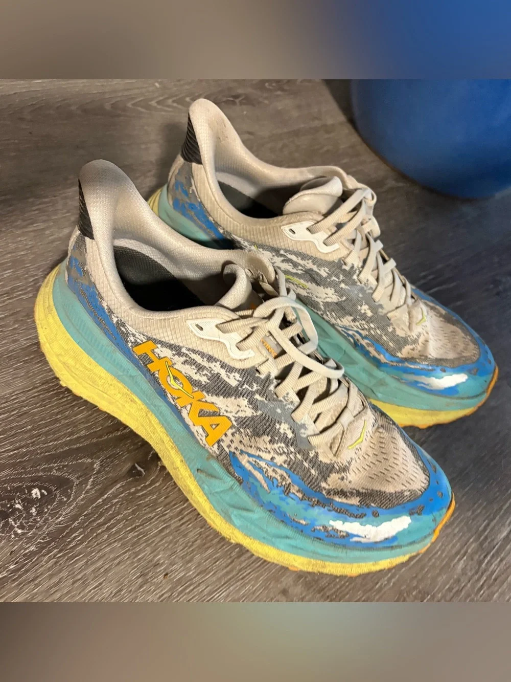 Hoka Stinson 7 Men's Running Shoes — Blue, Yellow, Cream